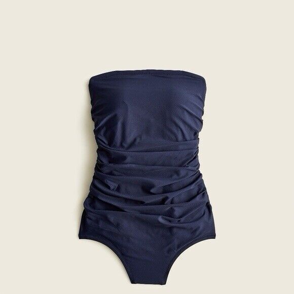 J. Crew 10 Ruched Bandeau One Piece halter navy blue Swimsuit - Picture 1 of 9